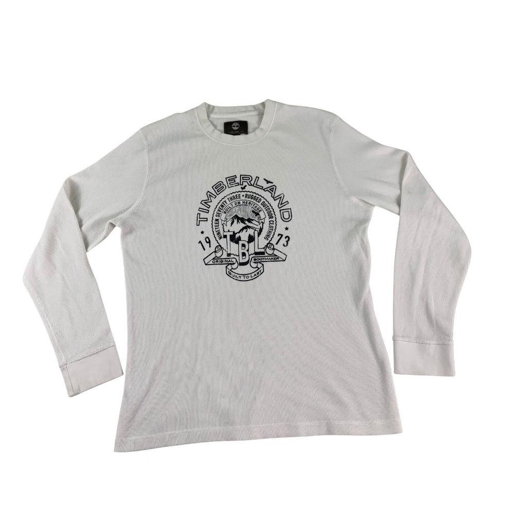 Timberland Logo Waffle Knit Graphic Long Shirt Men's XL Y2K Retro Streetwear 90s